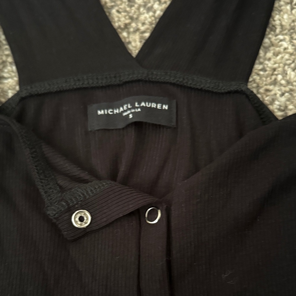 Michael Lauren Black Ribbed Button-Front Tank - Picture 2 of 5
